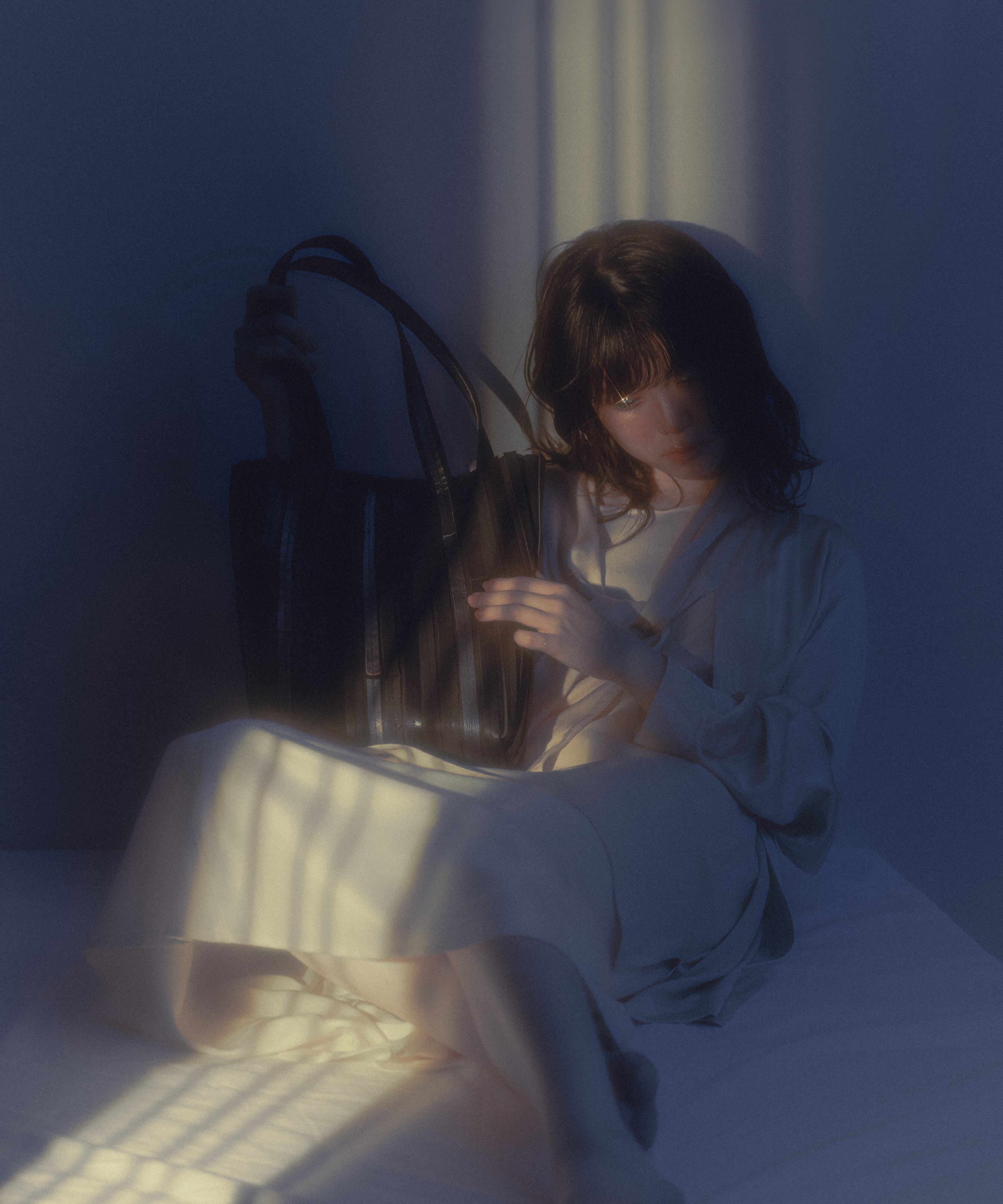 stripe tote bag - やみよ - ( black ) | mamimatsuo