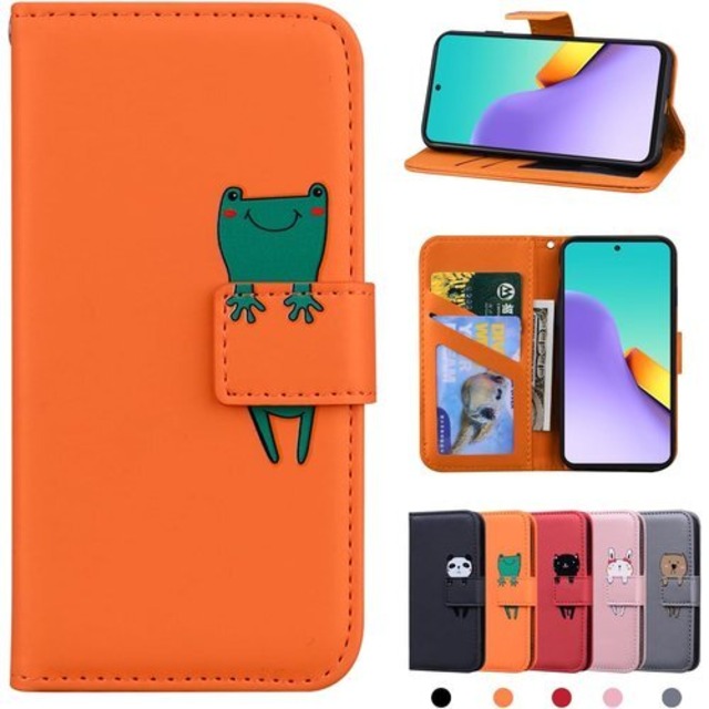 Xiaomi Redmi 12 5G ケース 手帳型 お洒落 レッドミ12 5g ケース 耐衝撃 カバー 手作り 高級 PUレザー Redmi125Gケース かわいい 動物柄 シャオミ レドミ 12 5G XIG03 スマホケース 人気 手帳 Redmi12 xig03 case スマホケース おしゃれ 携帯ケース 軽量 携帯カバー 横置きスタンド機能 内蔵マグネット オレンジ色のカエル 2730