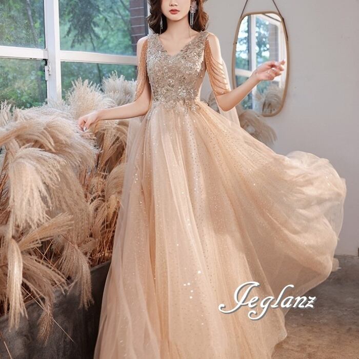 パーティ イブニングドレス 背中 編み上げ ラメ キラキラ 光沢感(M8639)ζ