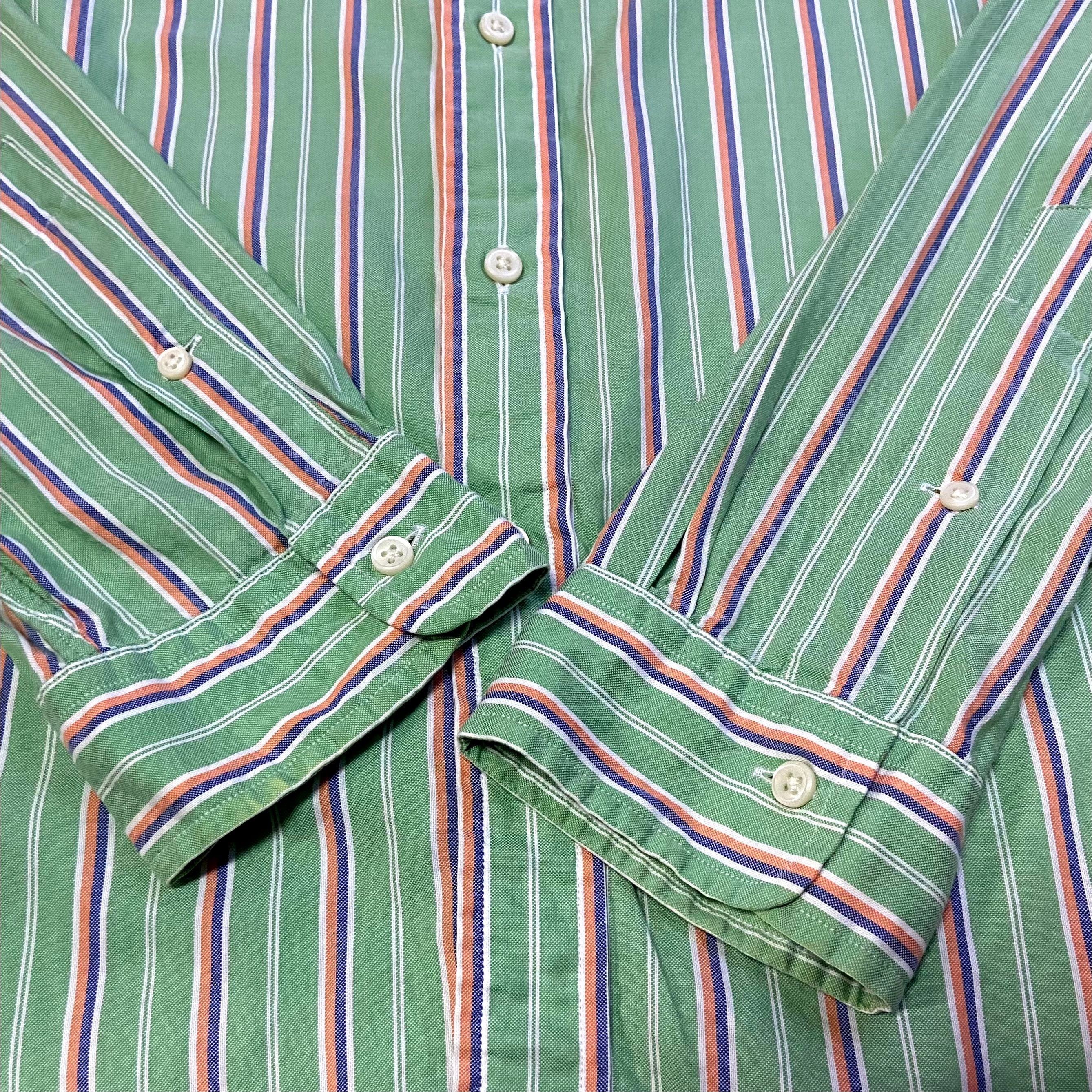 ビッグサイズ Ralph Lauren ラルフローレン ミントグリーン 長袖 マルチストライプシャツ メンズ2XL相当 古着 オックスフォードシャツ ボタンダウンシャツ B.Dシャツ 黄緑色【長袖シャツ】 | cave 古着屋【公式】古着通販サイト
