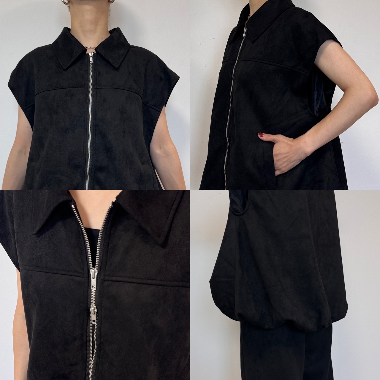 Wジップスウェードvest/ブラック