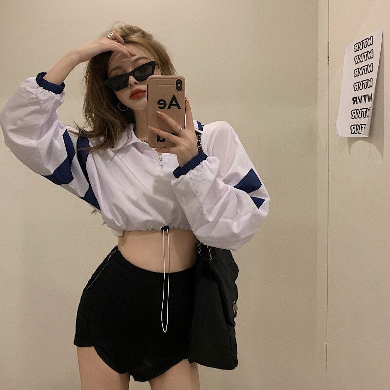 ホワイトカジュアルスポーツ長袖薄手のスモールコートレディース2020年秋新作ルーズショートコートインタイド ブラックストロベリース5895560615