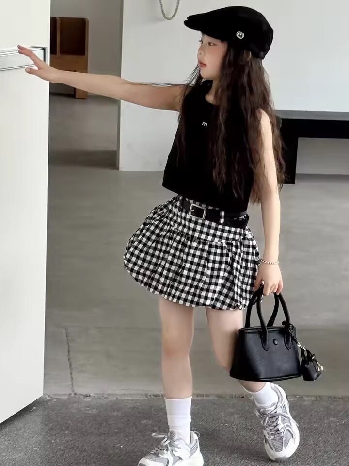 ベルト付チェックバルーンミニスカート