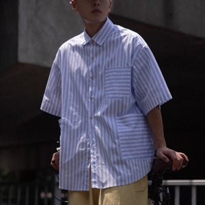 ストライプコラージュ半袖シャツ / 0720