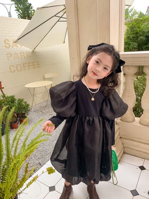 ワンピース パーティードレス チュール 子供 オケージョン シフォン 長袖 ブラック 結婚式 発表会 冠婚葬祭 春 秋 バルーン ふんわり 特別な日 子供服 キッズ 韓国 韓国子供服 女の子 女児 人気 おすすめ かわいい 可愛い おしゃれ オシャレ プレゼント 贈り物 ギフト 誕生日 バースデー お出かけ 90 100 110 120 130 140 1歳 2歳 3歳 4歳 5歳 6歳 7歳 8歳 9歳 10歳