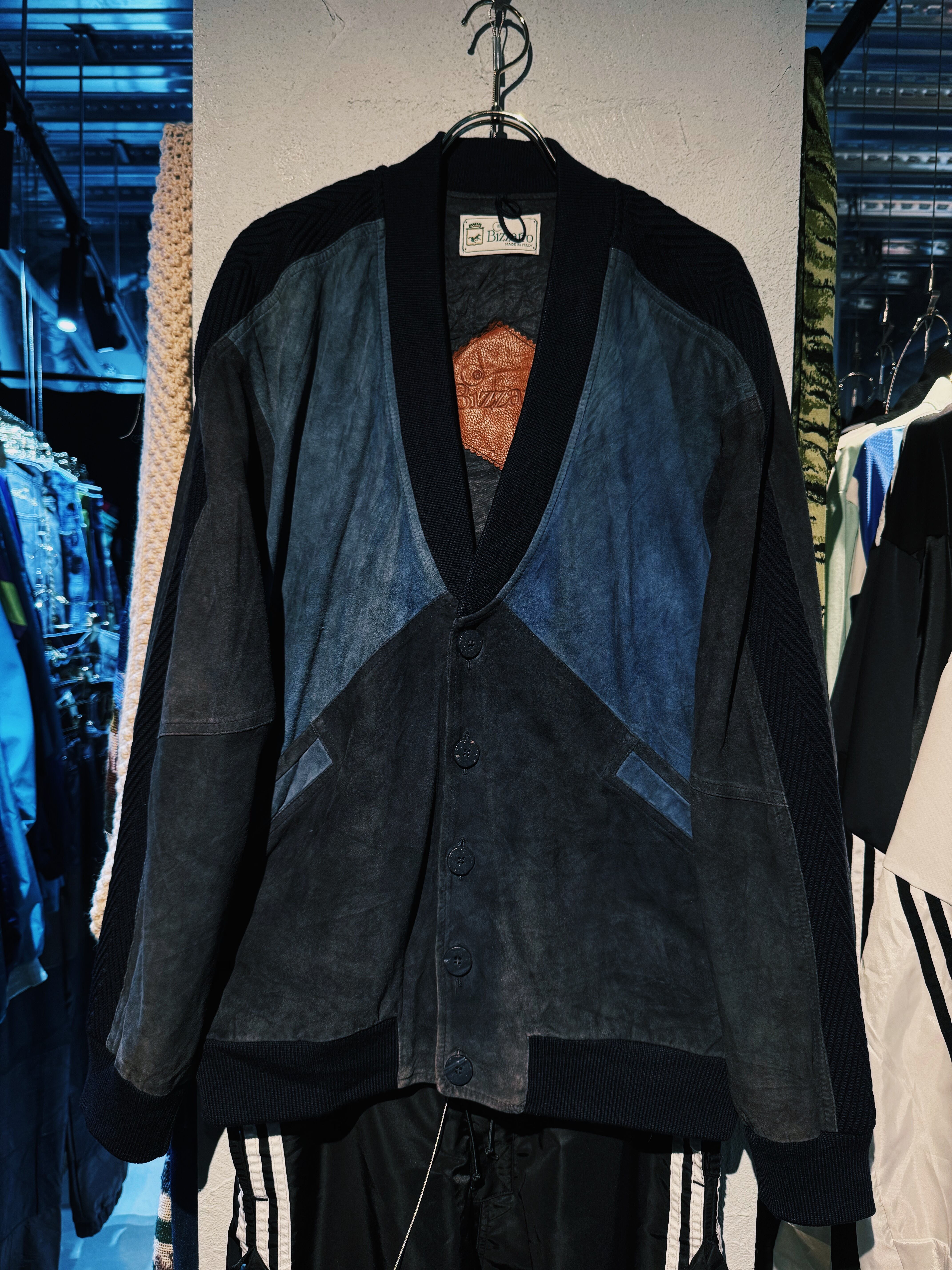 【D4C】vintage knit switching desgin suede leather cardigan jacket