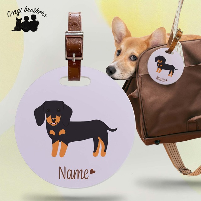 【 ダックスフンド 毛色7色 】 パステル色 名入り バッグタグ ベルト付き　犬　うちの子　ペット　プレゼント