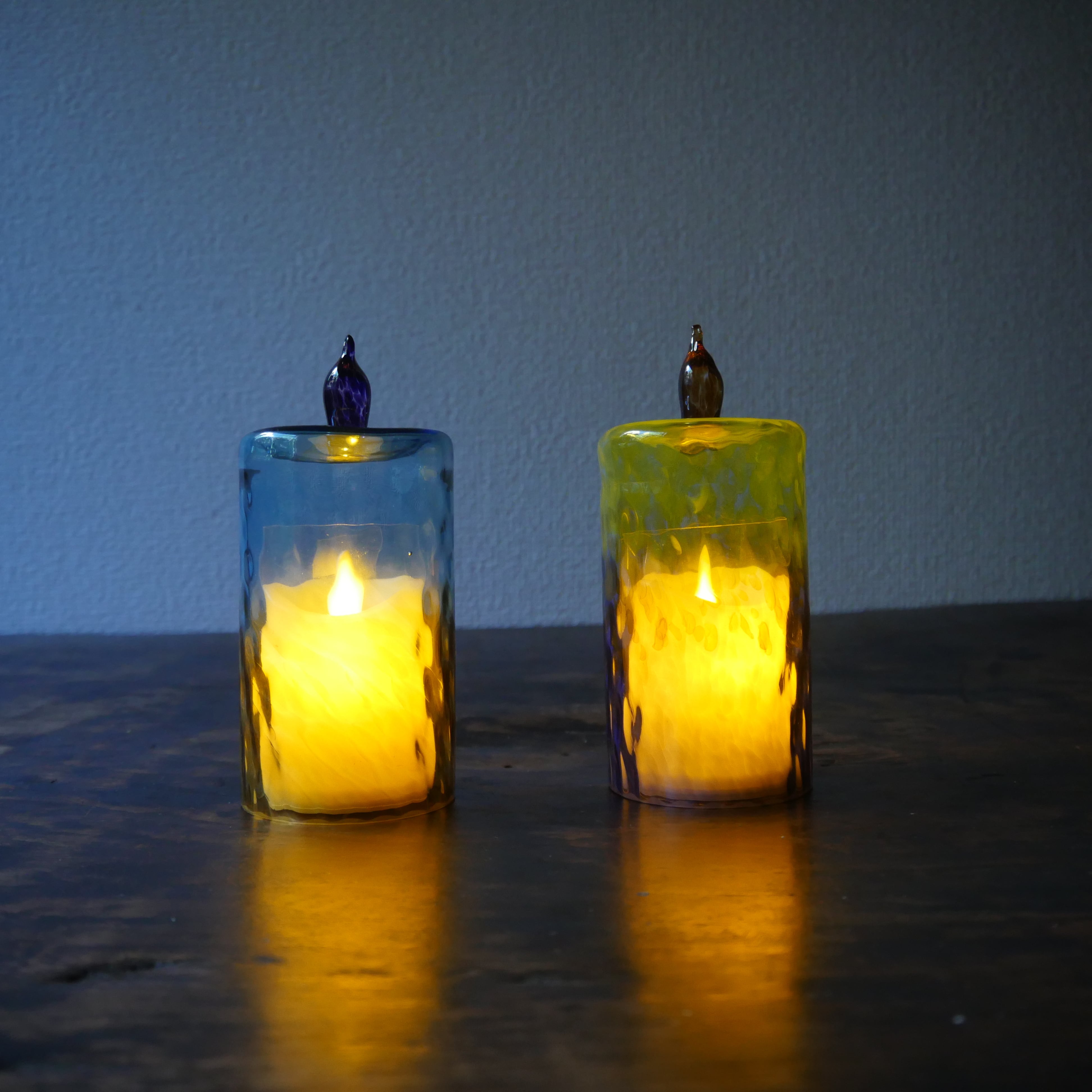 25秋】キャンドルホルダー(高さ 14 cm)ろうそく パープルイエロー