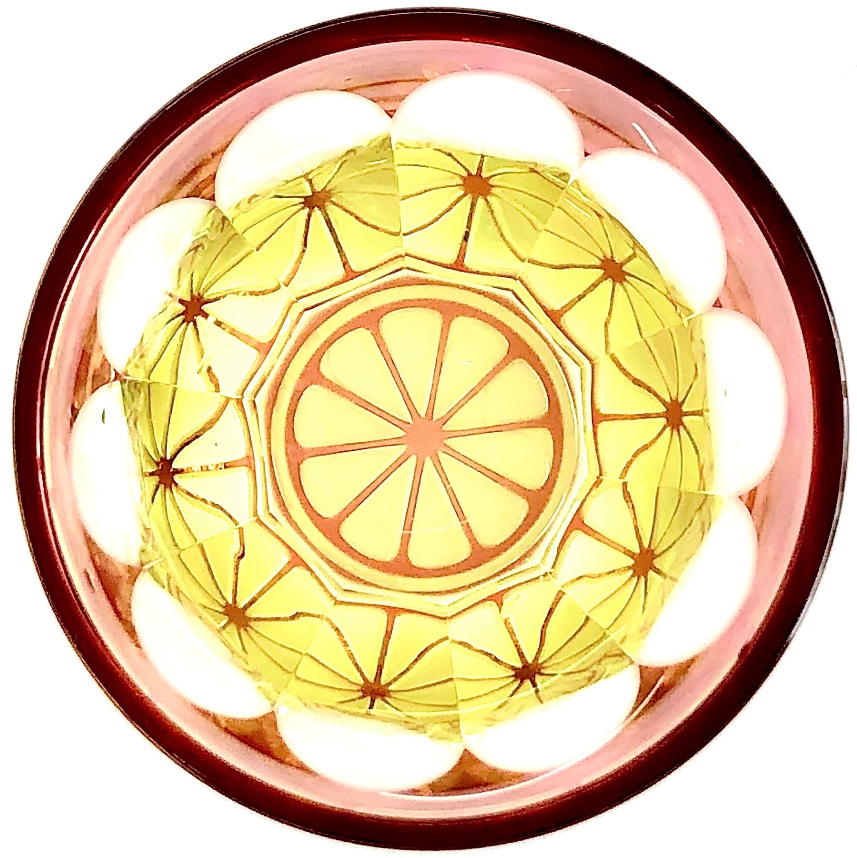 フルーツレモン（金赤×プラセオ）ぐい呑 | 椎名切子（GLASS-LAB) 江戸
