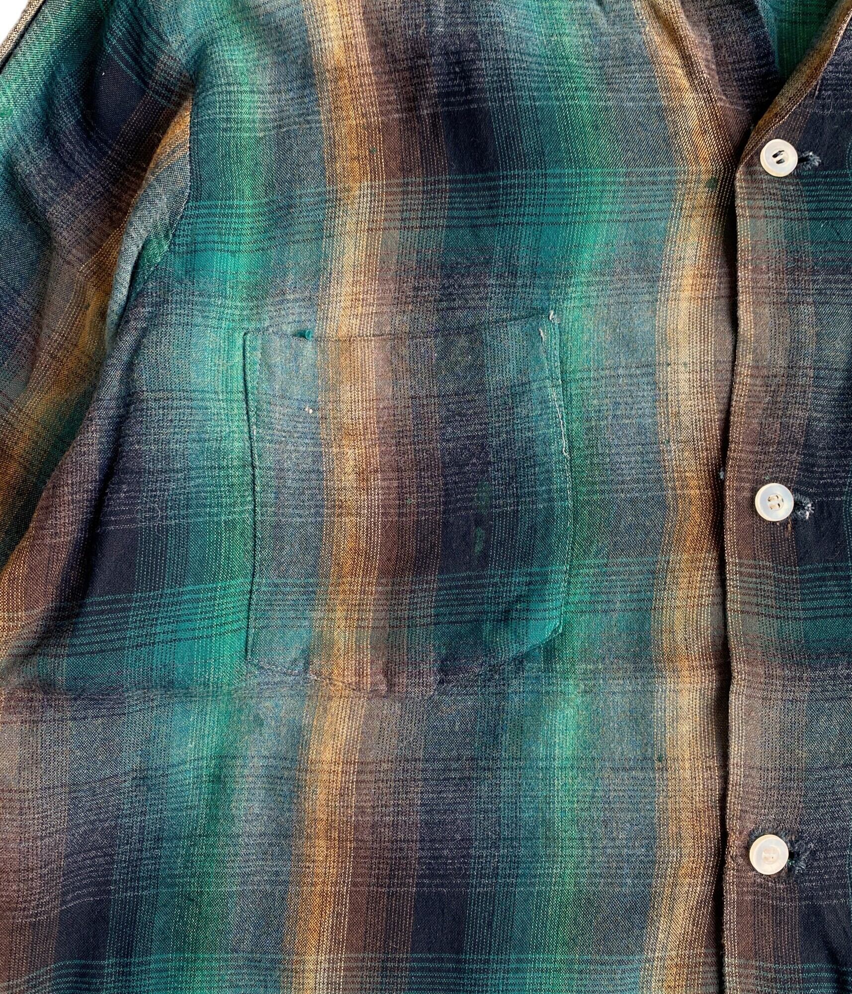 Vintage 60-70s M Rayon Ombre Check shirt -Sears- | BEGGARS BANQUET  