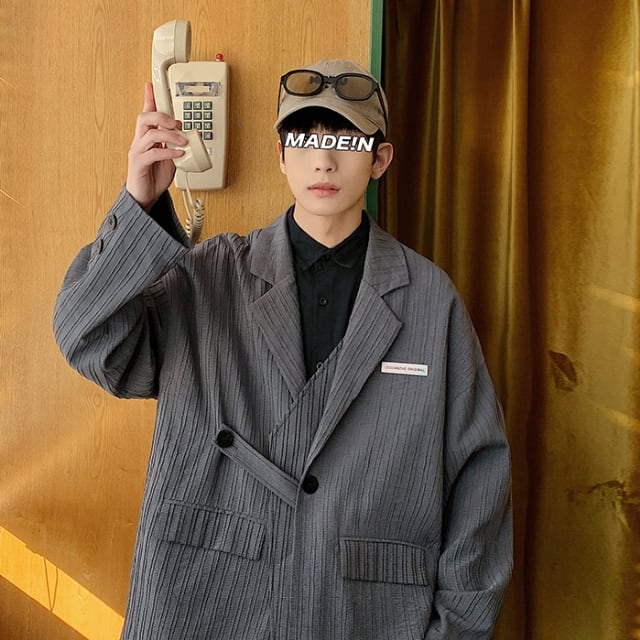 予約販売】テーラードジャケット 無地 変形デザイン ワンポイント