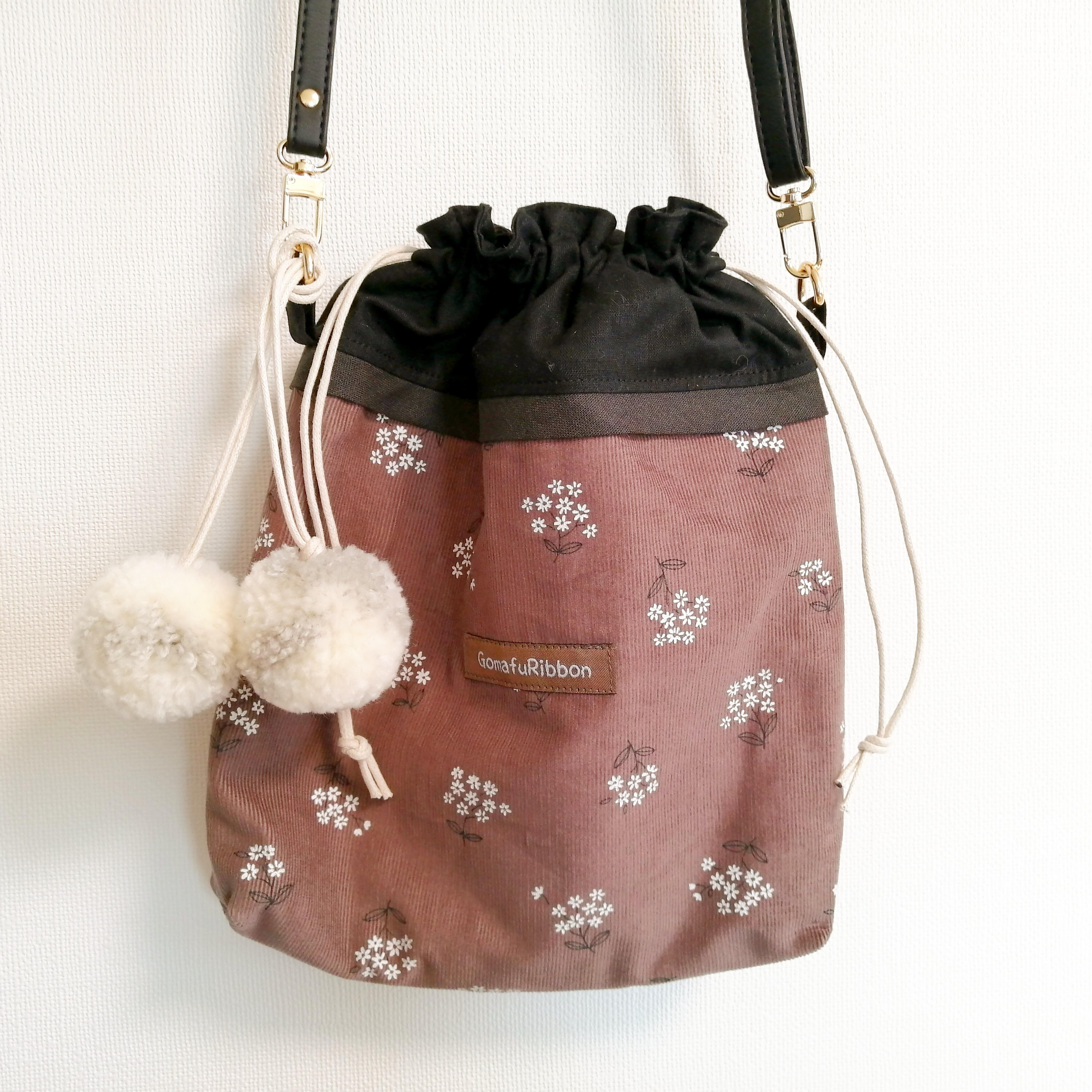 クロスボディーバッグ 小花のコーデュロイ&イブルキルト あずき