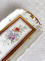 ケーキ皿　長皿　レクタングルプレート サーバー付き　花ブーケ　金彩 　リモージュ 12tweh5
