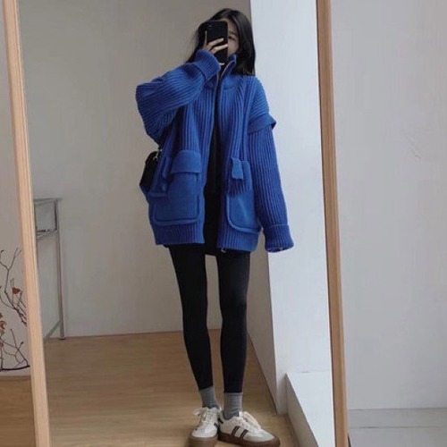 ニットジャケット レディース ニットカーディガン 羽織 アウター セーター タートルネック ハイネック フロントジップ 長袖 厚手 秋冬 暖かい ポケット ゆったり ジャケット カーディガン ニット