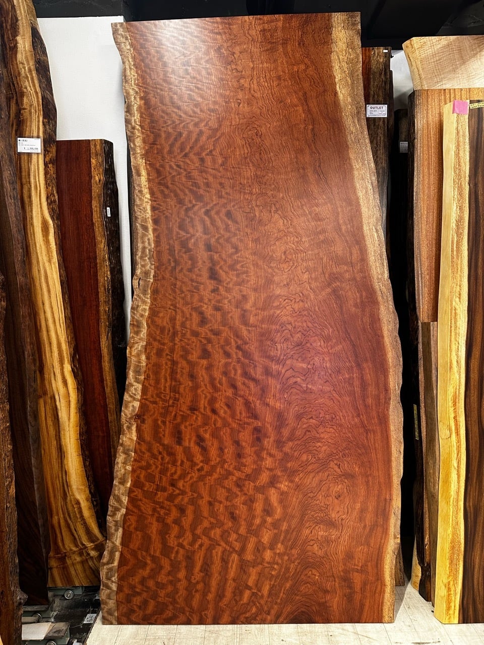 全面杢】ブビンガ_2440×940-1050-1145×38_浅草本店_テーブル天板/一枚