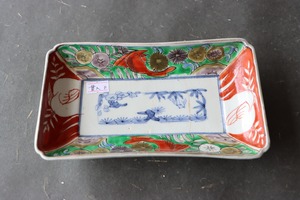 貫入 伊万里焼 色絵 魚白鷺文 長皿 B アウトレット