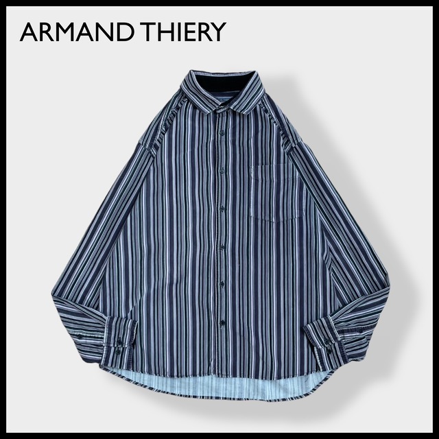 【ARMAND THIERY】ストライプシャツ 長袖シャツ スウェード調 カジュアルシャツ パープル ピンク マルチカラー XL ビッグシルエット US古着