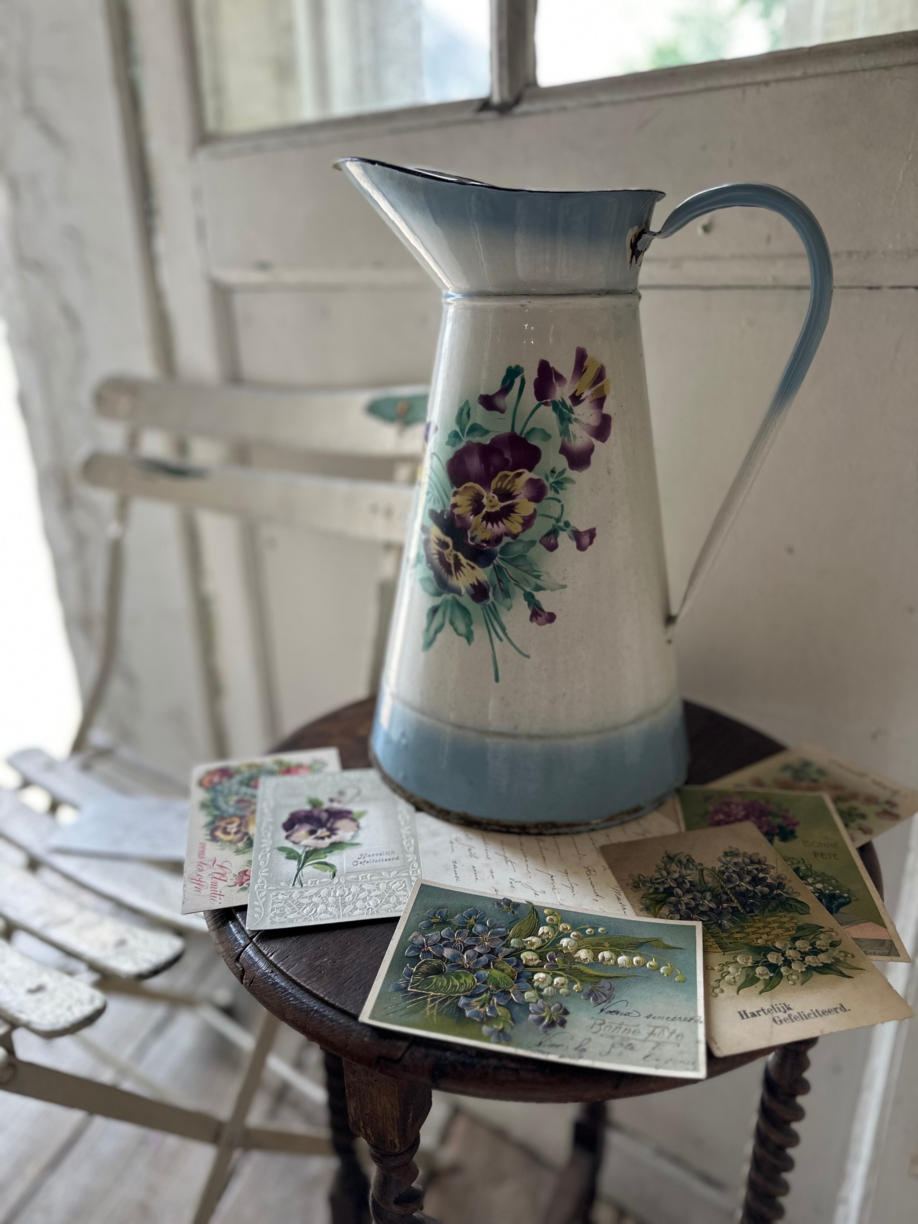 フランスアンティーク ホーロー製ピッチャー パンジー柄 | Brocante de