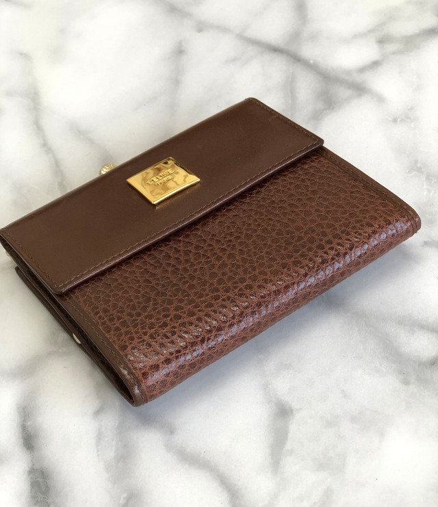 CELINE セリーヌ　ロゴ　コンビレザー　コンパクトウォレット　財布　ブラウン　vintage　ヴィンテージ　オールドセリーヌ　Accessories　c2rzfy