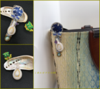 ハンドメイド 紅型(藍型) ハナビラタカラ貝 バックキークリップ