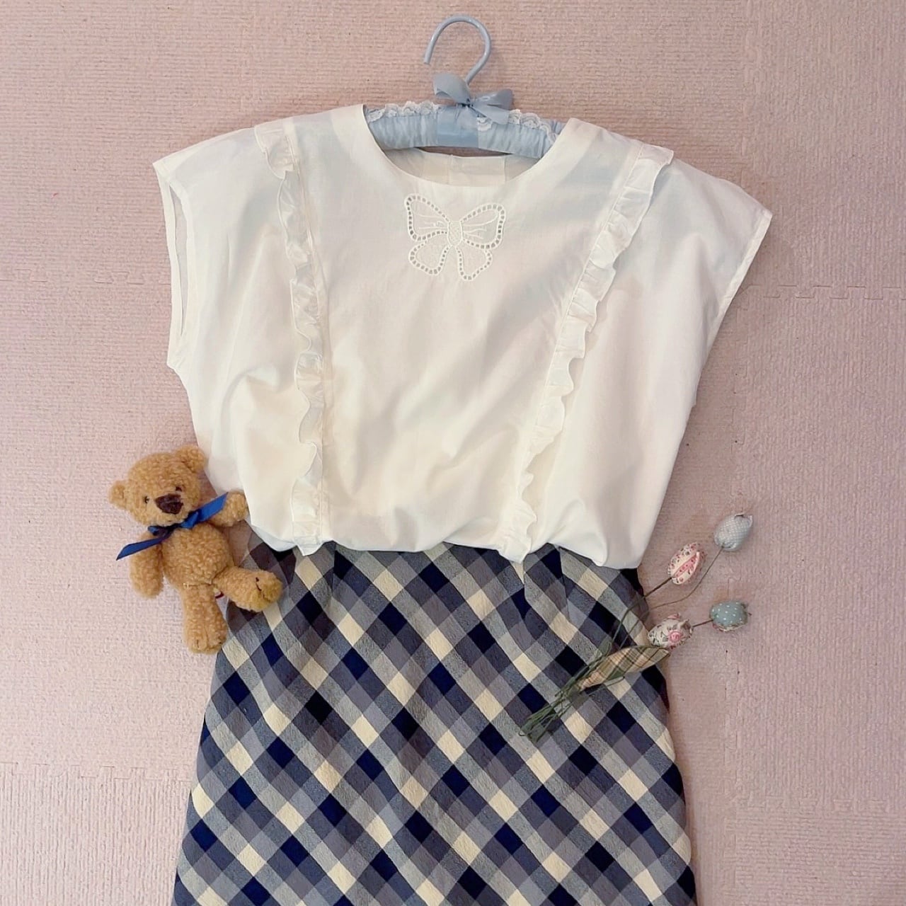 ribbon embroidery frill white blouse