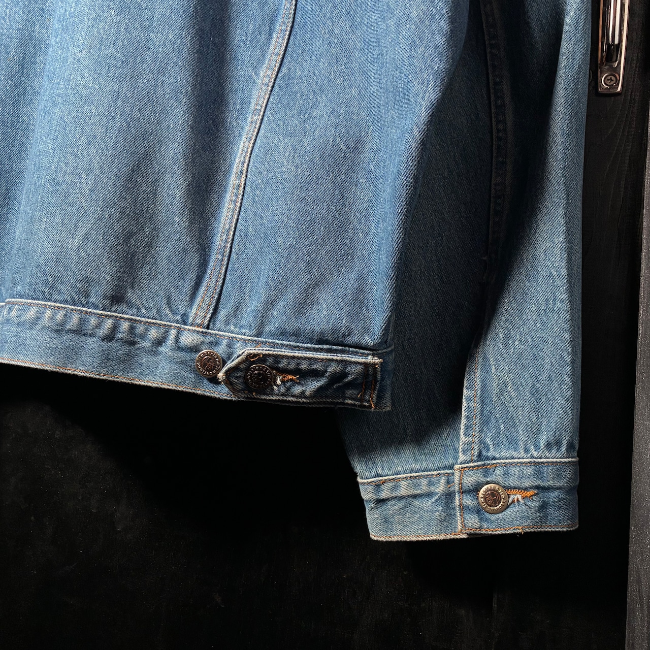 90s USA製 Timberland デニムジャケット 襟本革 ブルー ティンバーランド