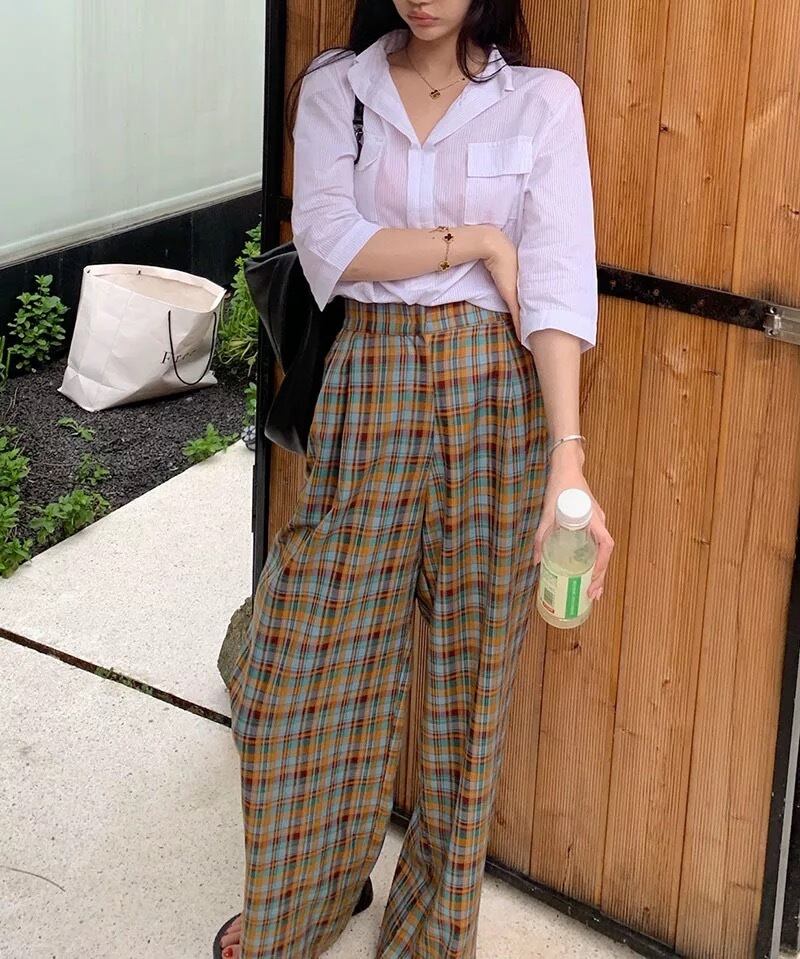 【2サイズ】オータムチェックワイドパンツ