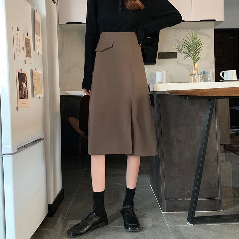 オータムウィンターハイウェストスカート 薄手Aライン 秋物 冬物 試着室23248470767