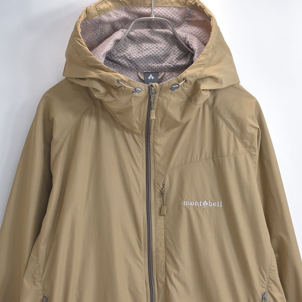 デッドストック mont-bell モンベル ライトシェルパーカ クリマプラスメッシュ ナイロンパーカー ジャケット アウトドア タン キャンプ 登山 古着 メンズXL相当