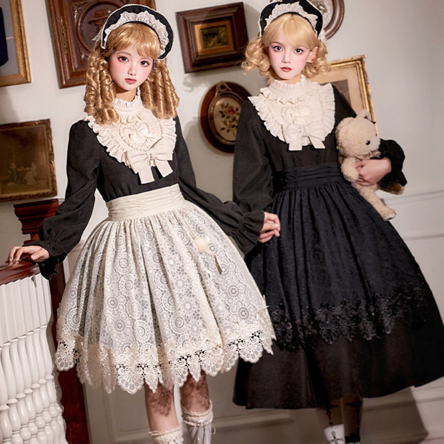 クラシカルメイド服 ワンピース リボン付き 英国風 レトロ