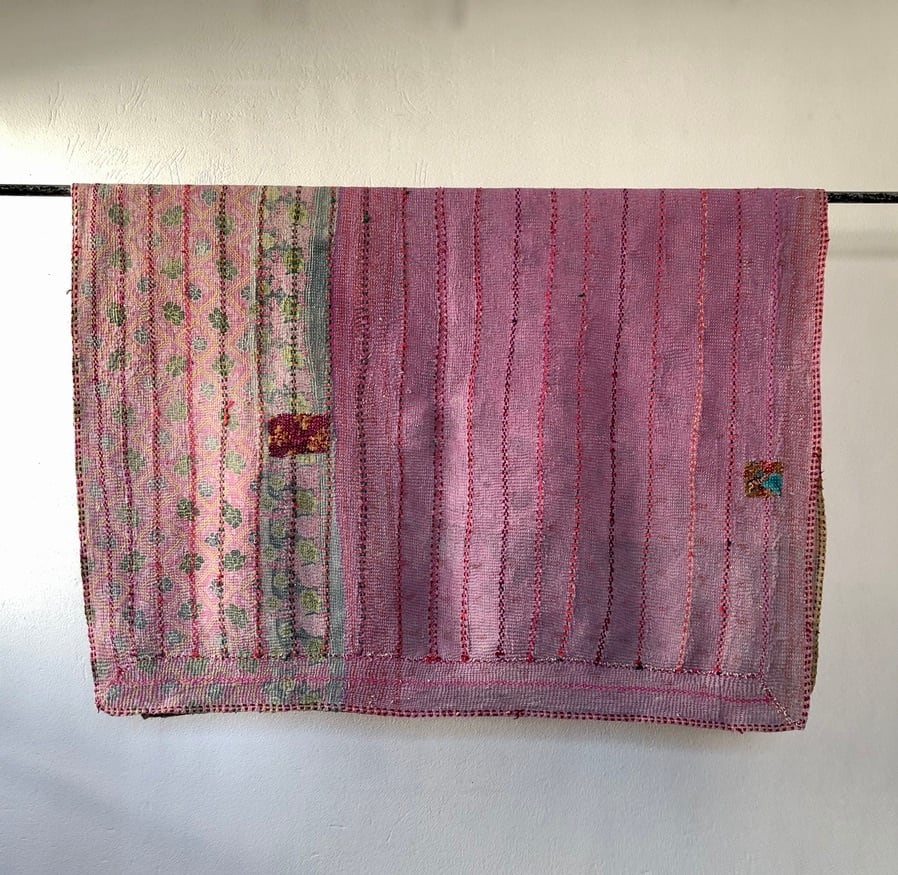 Vintage kantha quilt purple & yellow ヴィンテージカンタキルト ...