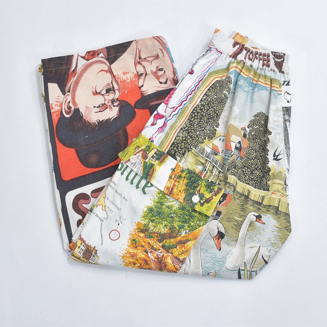 Remakeリメイク テキスタイル パッチワーク デザイン 再構築 ルーズシルエット ワイド カーゴパンツ バギー ツギハギ 古着 裏地付き ユニセックスデザイン W66～88cm