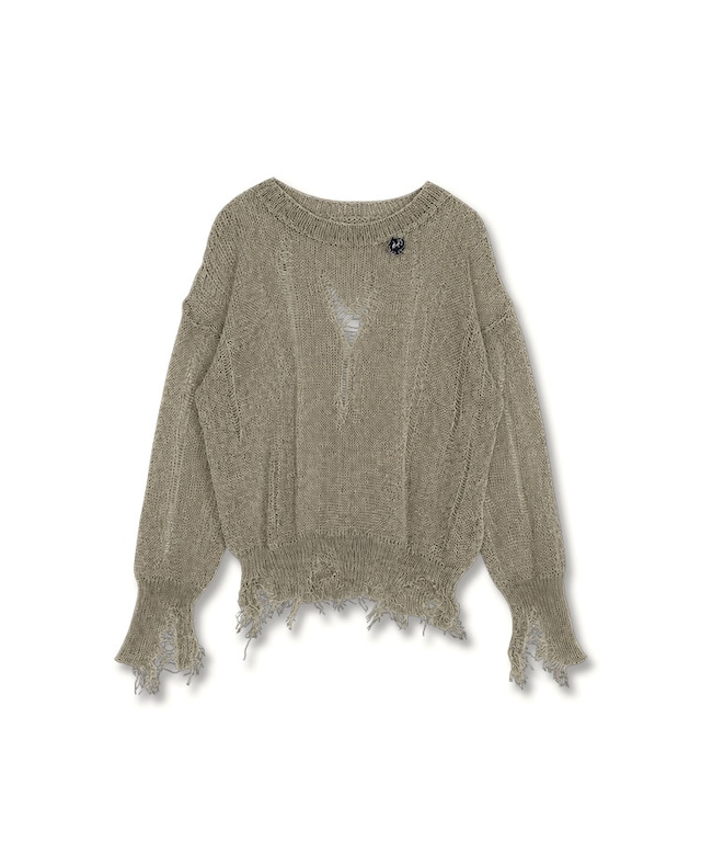 【直営限定ITEM】ローゲージダメージニット (KHAKI)　CQ-49013H