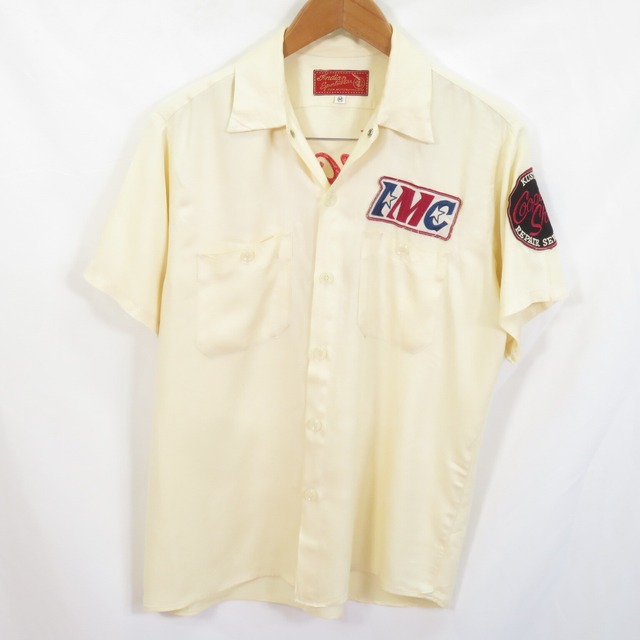 INDIAN MOTORCYCLE 刺繍 レーヨン ロカビリー シャツ sizeM/インディアンモーターサイクル　0805