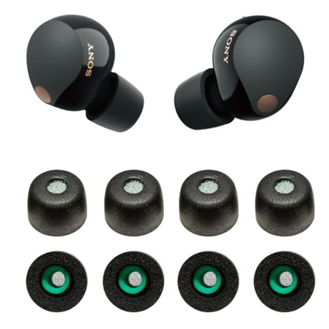 VSuRing イヤーピース ソニー用 WF-1000xm5 交換用 8個 低反発ウレタン製 耳垢ガード フィルター付 Fit in the Case 遮音性 滑り止め 柔らかい 快適 付けたまま充電可能 フィット感向上 メモリーフォーム スポンジ SONY用 イヤーチップ 収納ケース付 黒 (M)