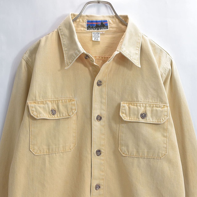 リサイズ! 70s patagonia パタゴニア 初期タグ ダック ワークシャツ デカタグ ヴィンテージ ベージュ レア 希少 ビンテージ USA アメリカ古着 メンズM相当
