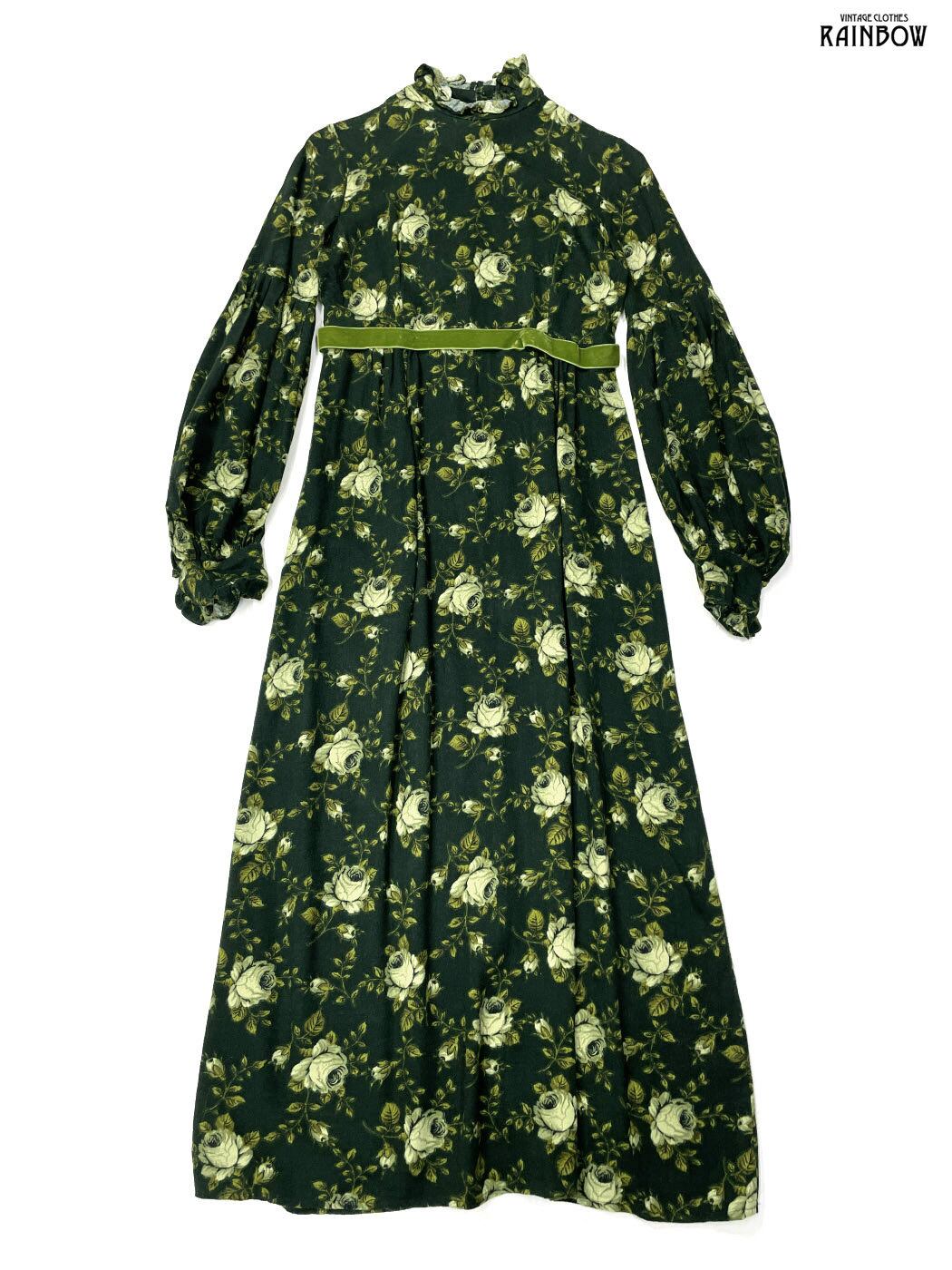 hardys古着 ヴィンテージ 半袖 ワンピース 花柄 vintage hardys古着vintageグリーン花柄半袖ロングワンピースヴィンテージ