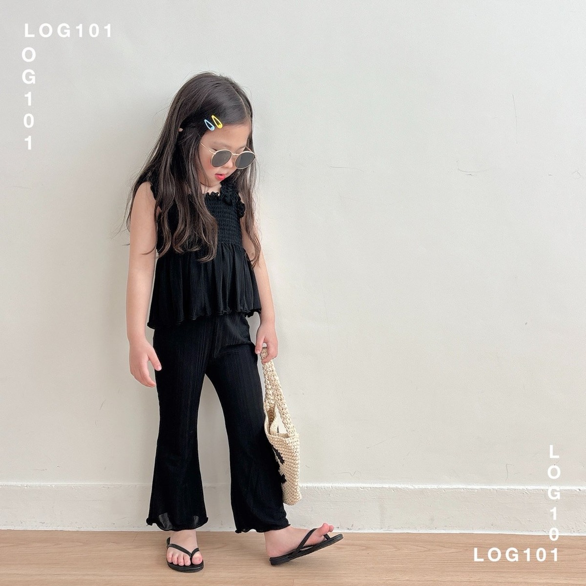 [予約] Log101 - jelly bootscut pants ( pink / black ) | Kuu baby & kids