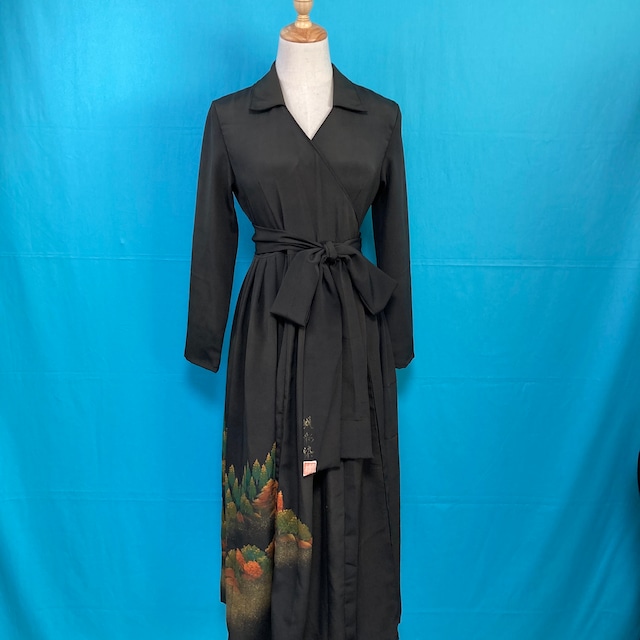 Vintage black kimono dress/ US 6 落款