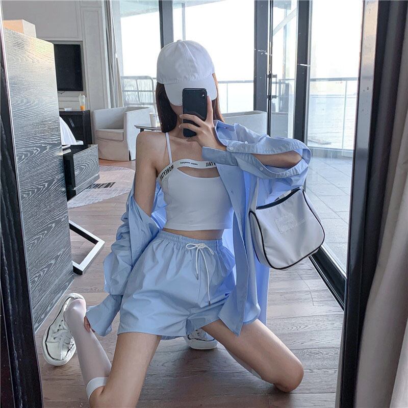 緩い長袖日焼け止めシャツレディース夏の薄いスタイルミドル丈シャツ2020新しいブルートップ ブラックストロベリース51074870982