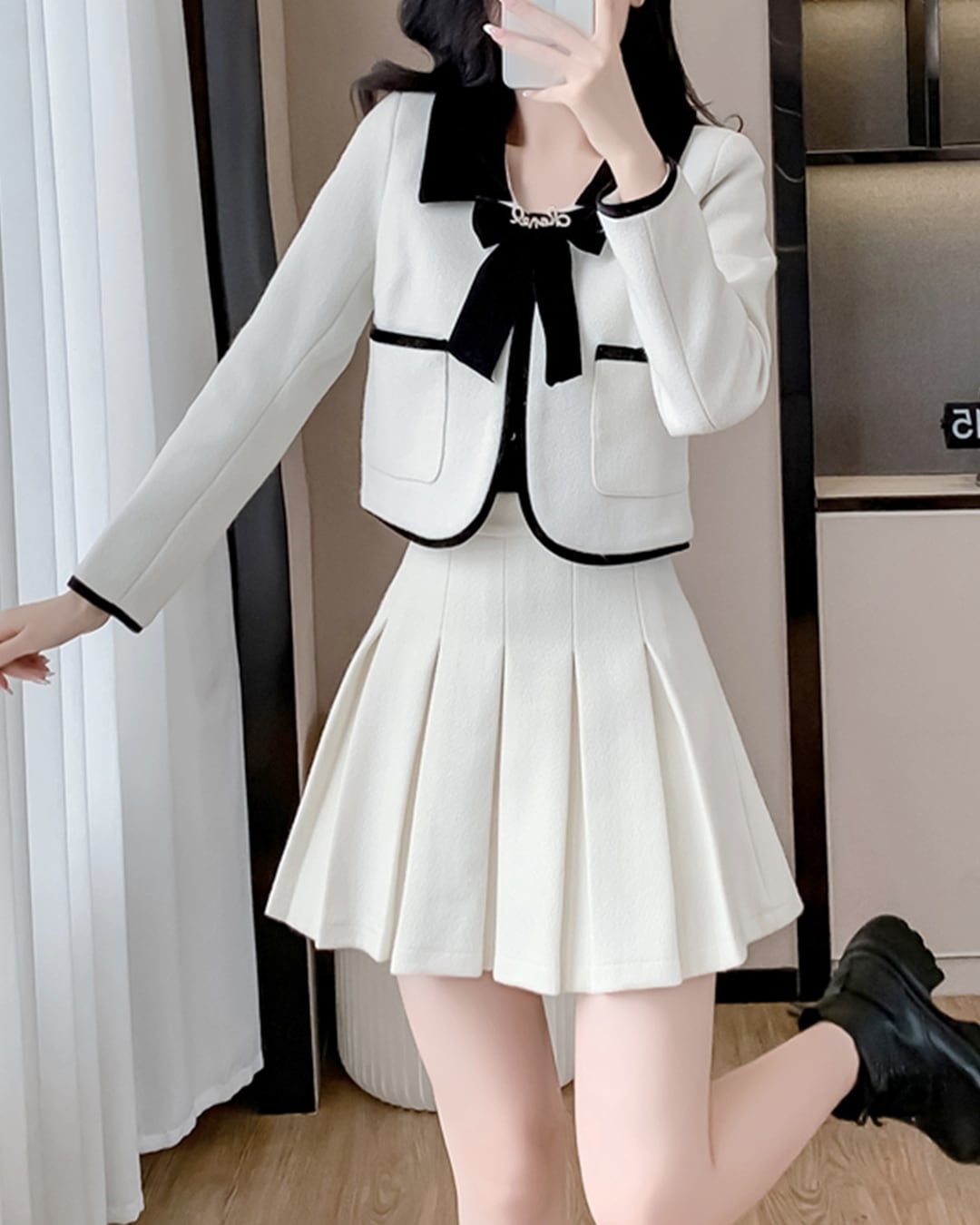 モノトーンプリーツリボンセットアップ 24WP09054