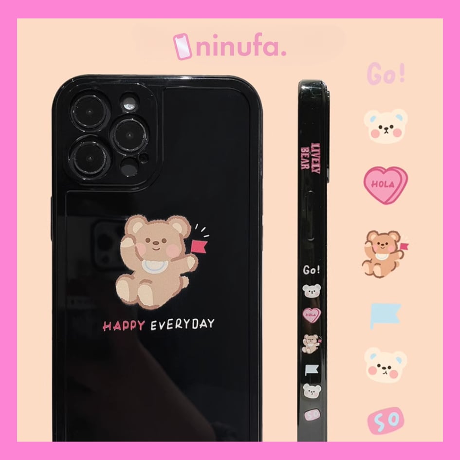 【新型iPhone15シリーズ対応】癒されクマさん◎熊 キャラクター カメラ保護フレーム テディベア かわいい 韓国っぽ スマホケース ND-15202
