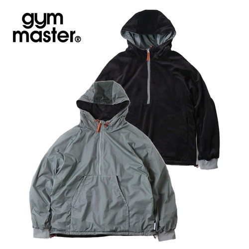 gym master ジムマスター リバーシブル マイクロリップ×ベロア アノラックパーカー メンズ レディース ベロア ナイロン リップストップ 防風 春秋冬 G821707 グレー×ブラック