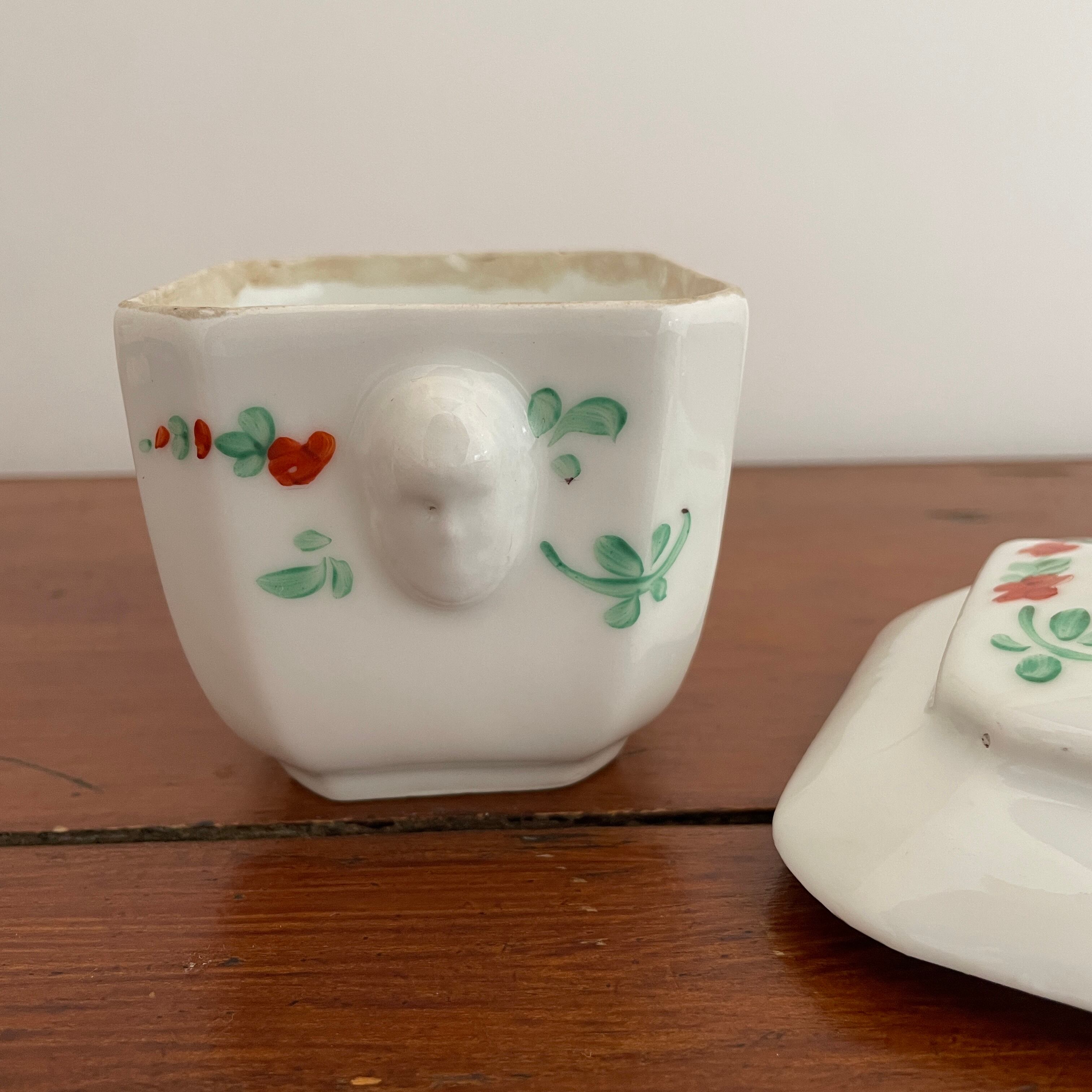 Vieux Paris French Flower Hand Painted Sugar Pot/フランス