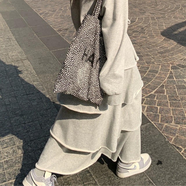 sweat tiered flare long skirt J00026
