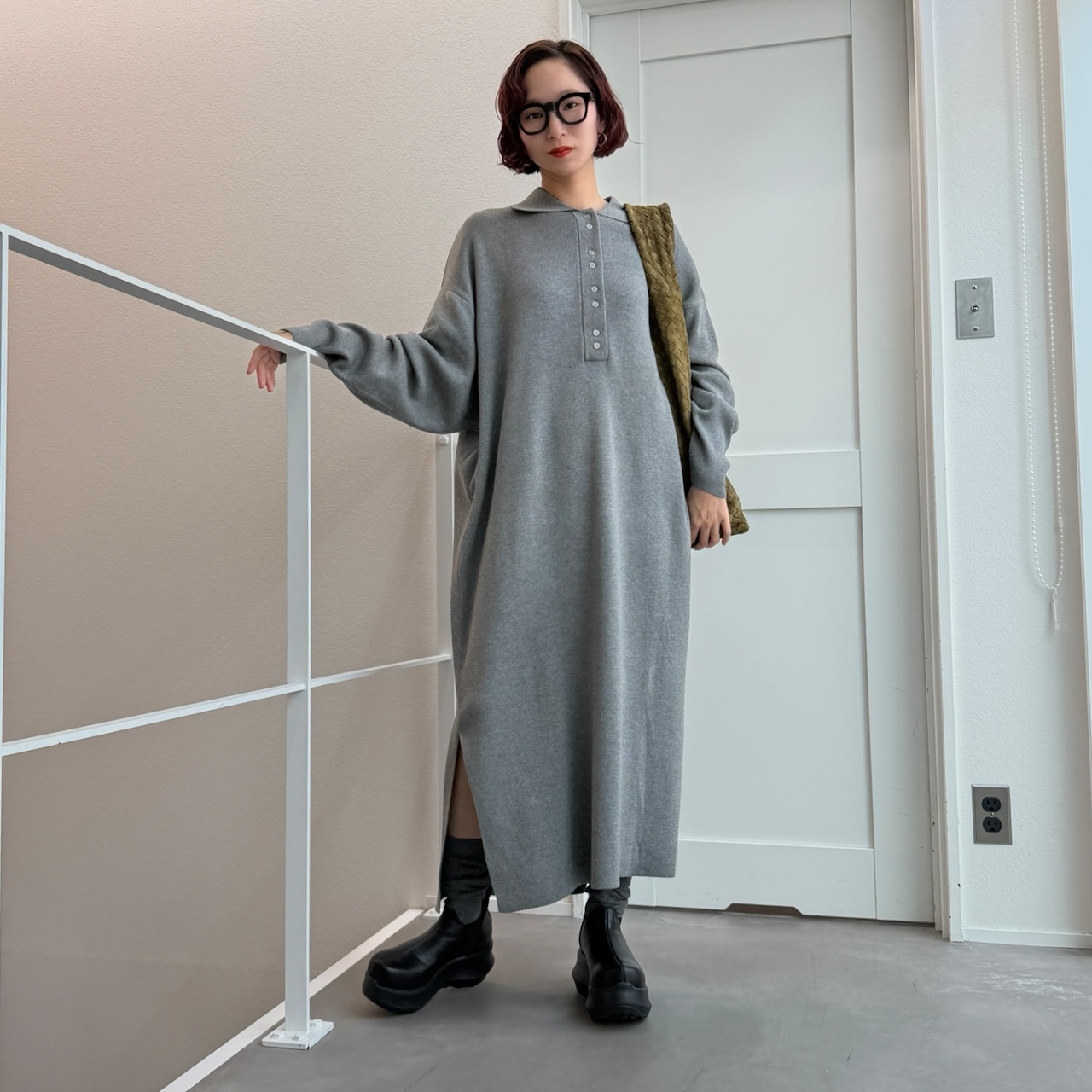 ポロニットロングOP/グレー