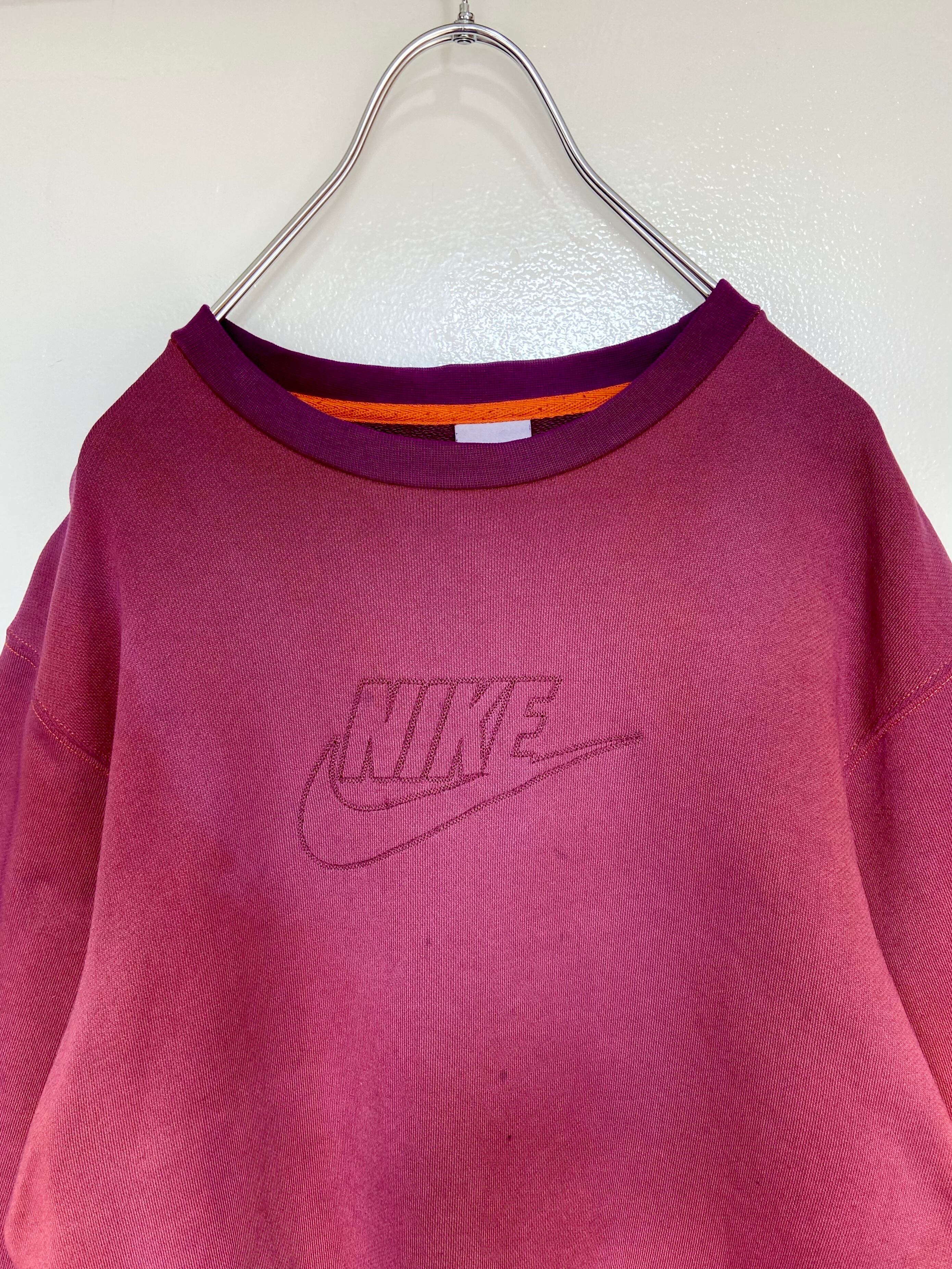 90s古着 NIKE/ナイキ/ 刺繍センターロゴ スウェット ピンクパープル