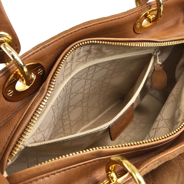Christian Dior クリスチャン ディオール レディディオール ハンドバッグ ブラウン カナージュ スエード 2way vintage ヴィンテージ オールド thfb5y