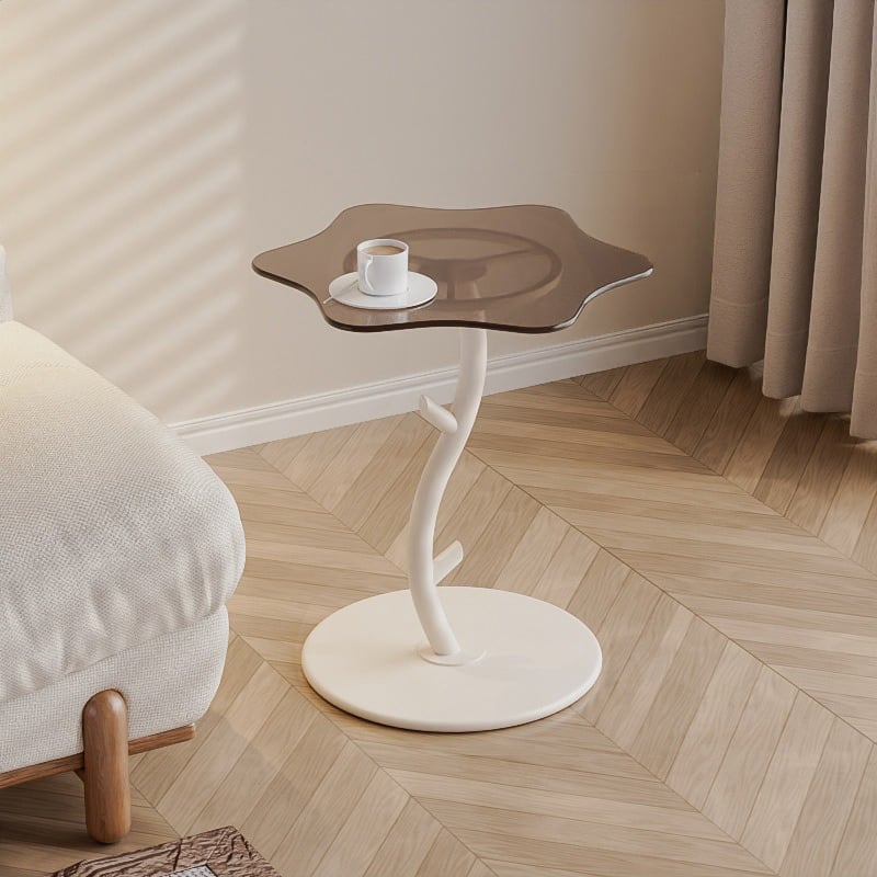 ライトグレーに変更 コーヒーテーブル、ミニ花びらコーヒーテーブル漫画無垢材ウェーブ