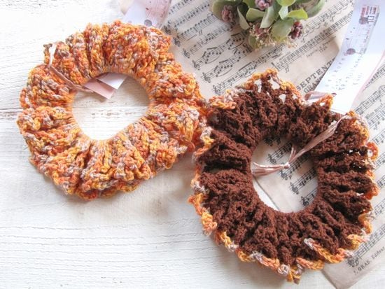 ハンドメイドシュシュM-4053♡花柄×ブラウンモカジョーゼット♡ ハンドメイドシュシュM-4053♡花柄×ブラウンモカジョーゼット